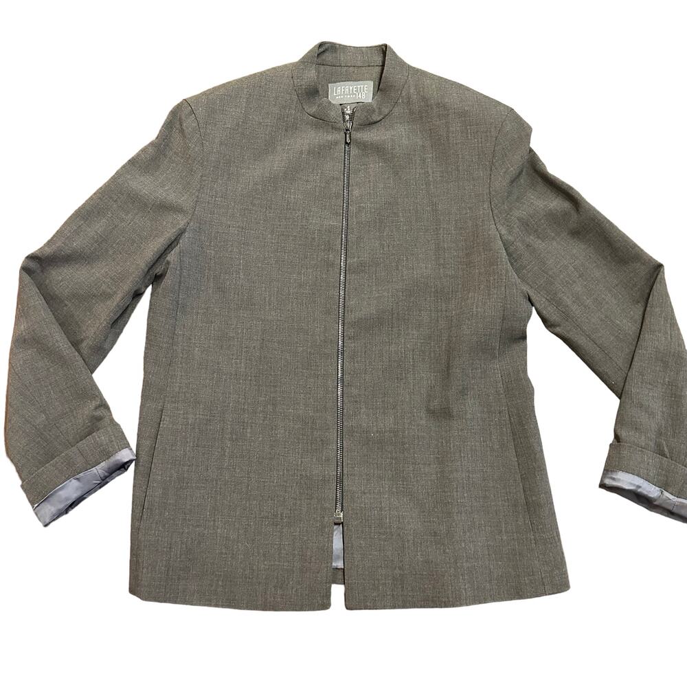 Lafayette 148 Womens gray wool zip front blazer long length Size 6